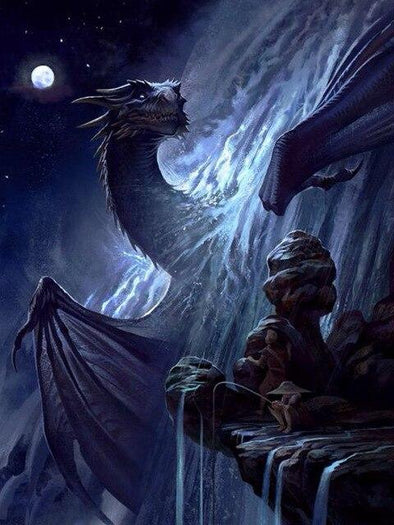 Broderie Diamant Puissance du dragon au clair de lune