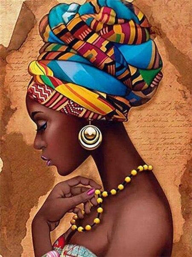 Broderie Diamant Africaine avec foulard sur la tête