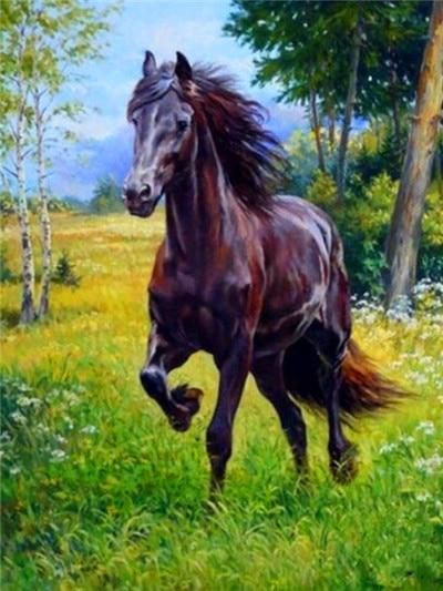 Kit Diamond Painting Chevaux Noirs - Lot De 4 Tableaux 30x40cm, Diamants Ronds, Activité Relaxante Adulte