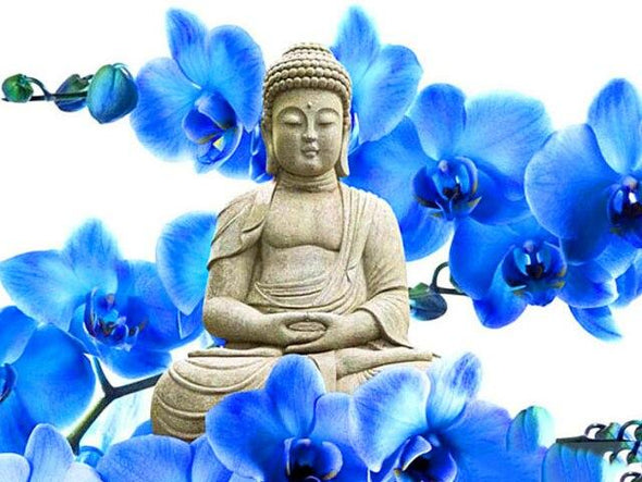Broderie Diamant Bouddha Orchidées Bleues