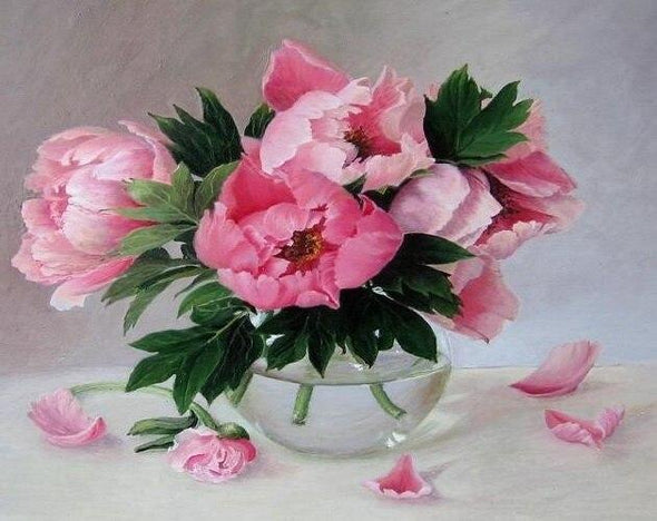 Broderie Diamant Bouquet de Pivoines Roses