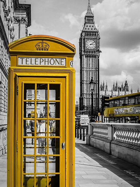 Broderie Diamant Cabine téléphonique et bus londonien jaunes