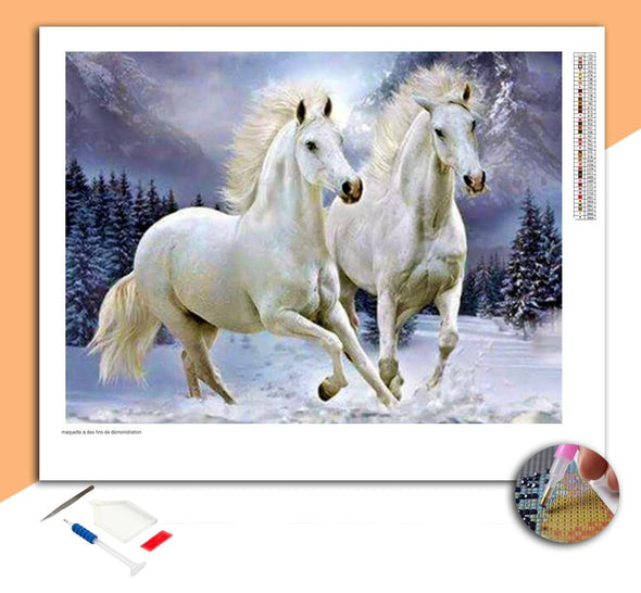 Broderie Diamant Chevaux Blancs