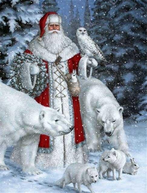 Broderie Diamant Chouettes et ours blancs de Noël