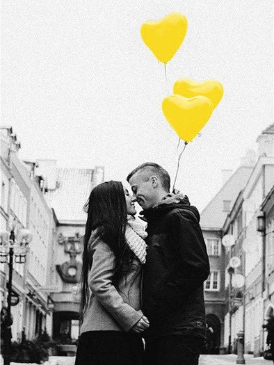 Broderie Diamant Couple et Ballons en coeur jaunes