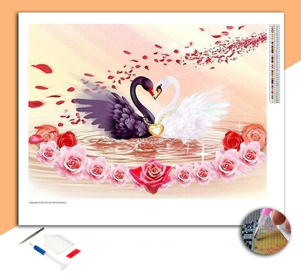 Broderie diamant Cygnes & Roses d’Amour