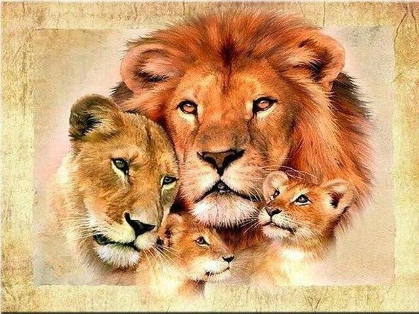 Broderie Diamant Famille de Lions