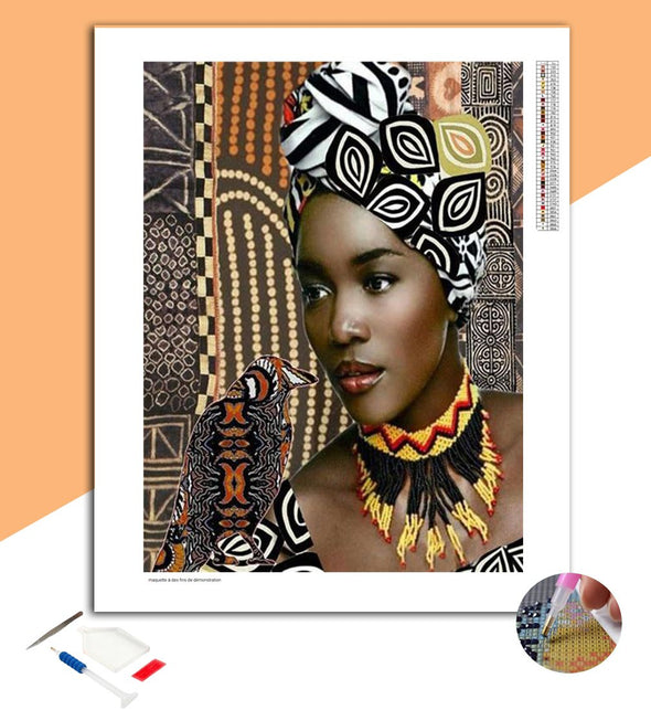 Broderie Diamant Femme Africaine & Oiseau