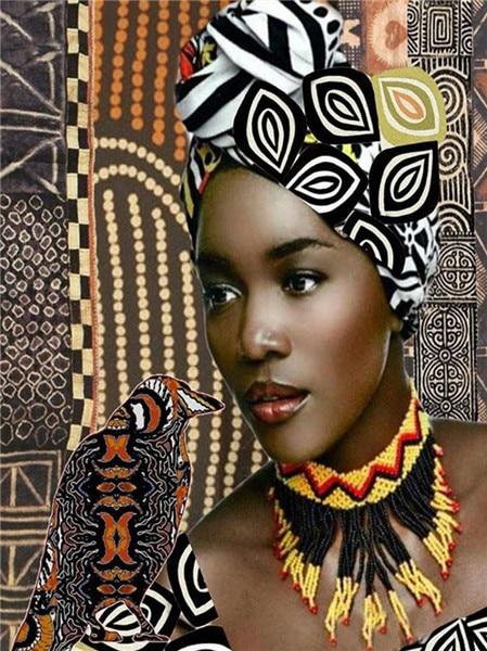 Broderie Diamant Femme Africaine & Oiseau