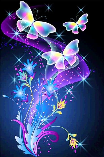 Broderie Diamant Fleurs & Papillons Multicolores