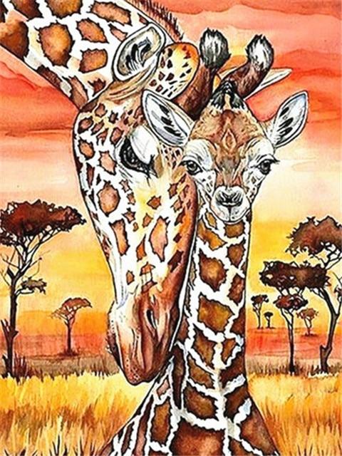 Broderie Diamant Girafe & Girafon