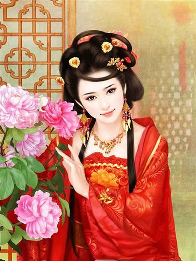 Broderie Diamant Japonaise au kimono rouge