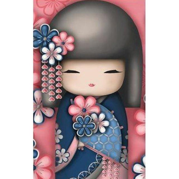 Broderie Diamant Kokeshi Brune