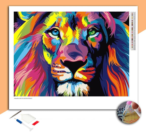 Broderie Diamant Lion Multicolore