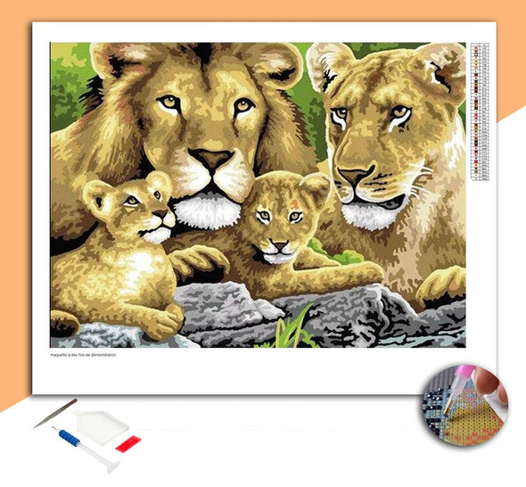 Broderie Diamant Lions Photo de Famille