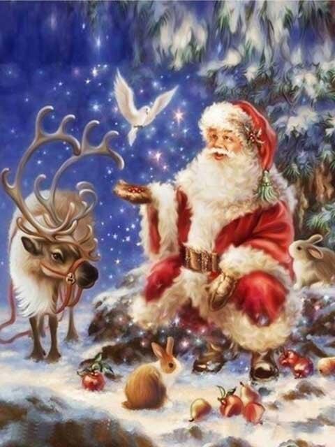 Broderie Diamant Père Noël et son fidèle compagnon le renne