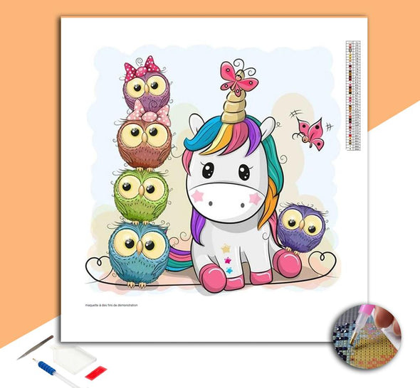 Broderie Diamant Petite Licorne & 5 Chouettes