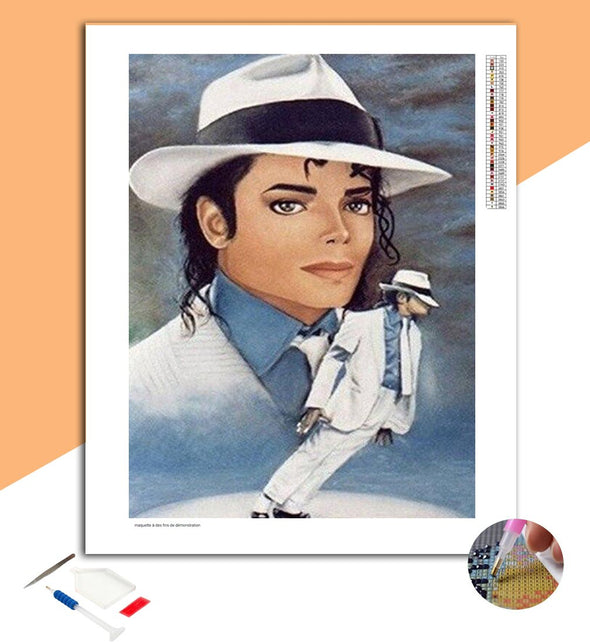 Broderie Diamant Portrait Michael Jackson Full White