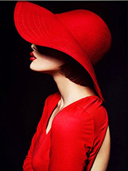Broderie Diamant Red Femme au Chapeau
